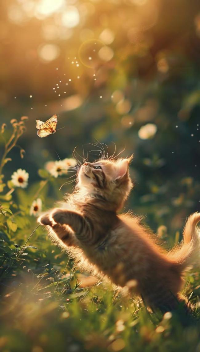 暖阳下的小猫追蝶记