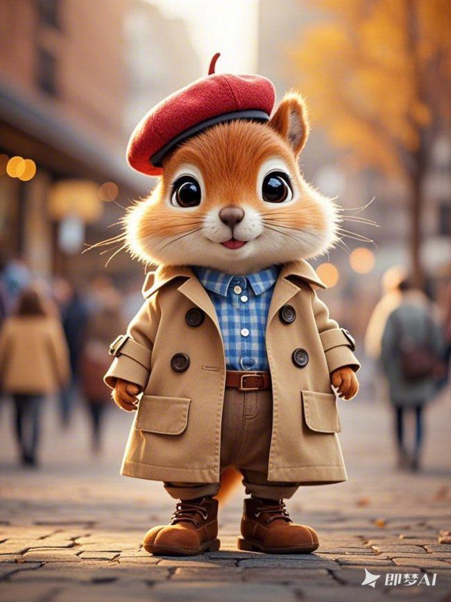 秋日街头的萌系松鼠绅士 ️