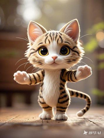 萌系拟人小猫挥手迎宾图