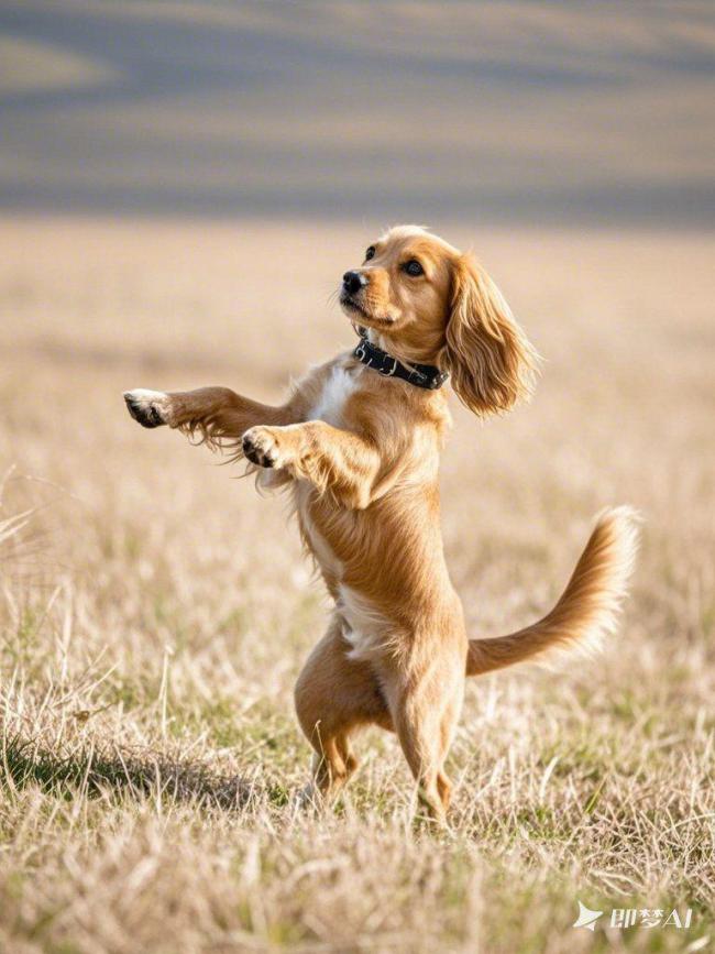 阳光野趣中的可卡犬跃动瞬间