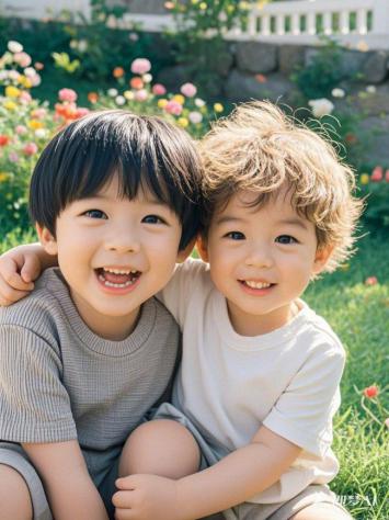 花园里的纯真笑脸