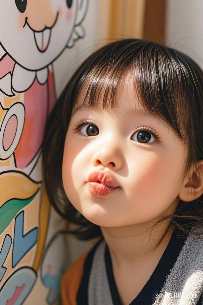 阳光下的萌娃嘟嘴瞬间