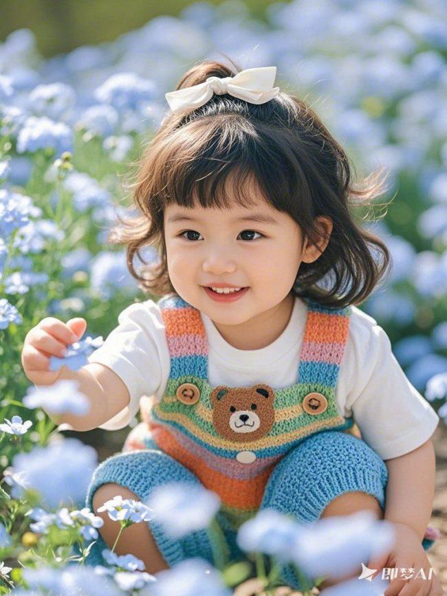 花海中的甜笑童真