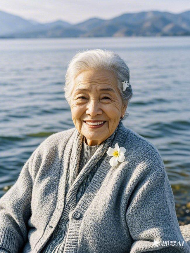 湖畔微笑的老奶奶：写实人像摄影风