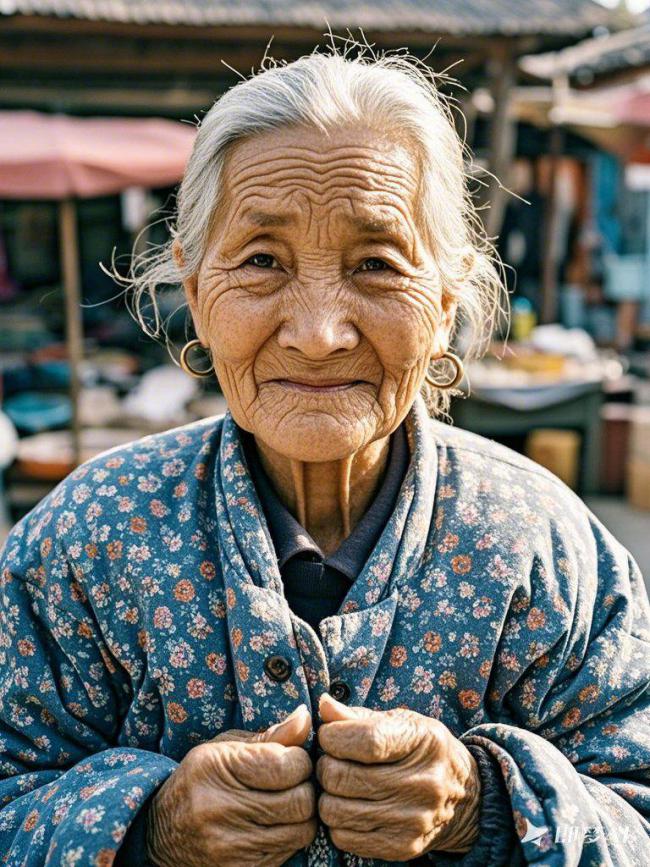 岁月温柔的老人肖像：市集中的慈祥面容
