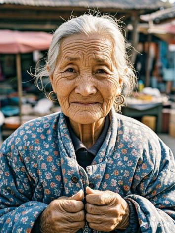 岁月温柔的老人肖像：市集中的慈祥面容
