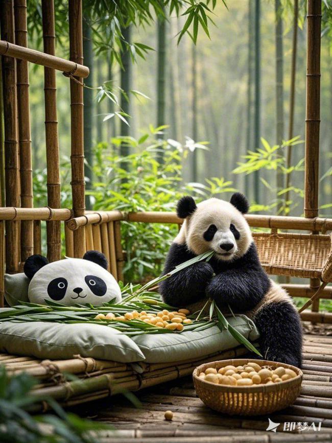 竹林熊猫休闲时光