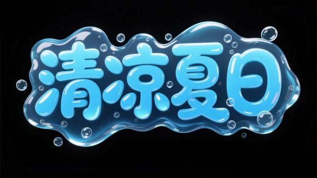 清凉夏日水滴艺术字设计
