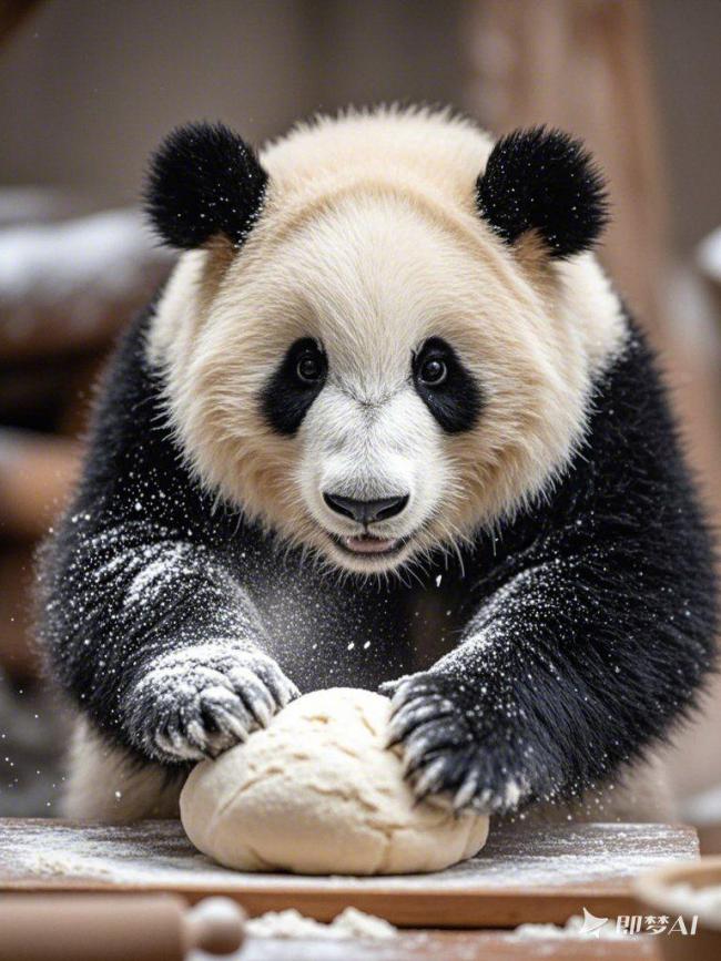 熊猫揉面萌翻厨房，面粉飞溅超治愈