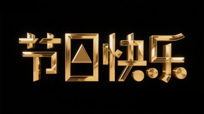 金色节日快乐3D艺术字设计