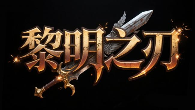 黎明之刃游戏Logo设计：金属剑魂与火焰粒子特效