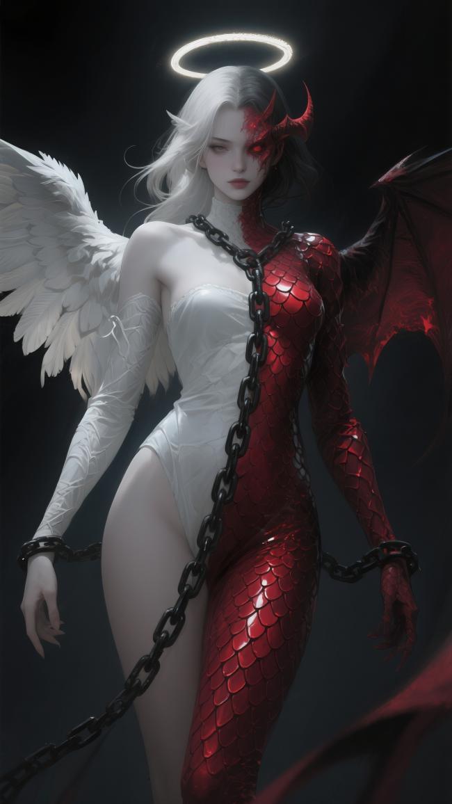 天使与恶魔的二元对立女神插画