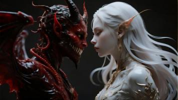 红魔与银灵对峙：奇幻世界中的宿命凝视