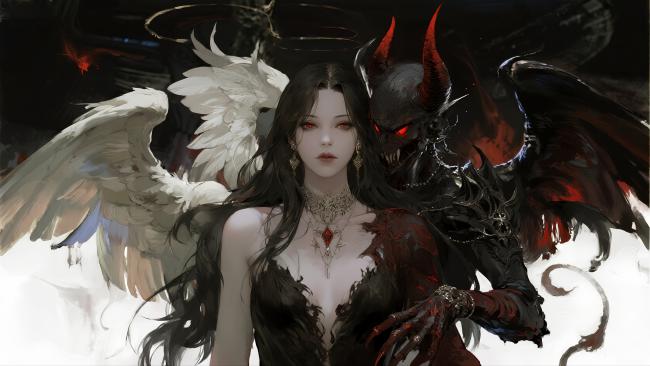 暗黑天使与恶魔对峙插画