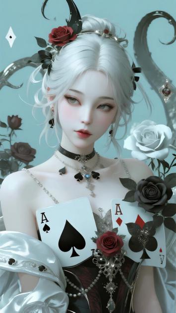 暗黑玫瑰女王·扑克牌少女插画