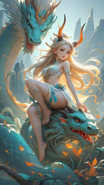 青龙载仙女翱翔云巅，仙侠玄幻风神作