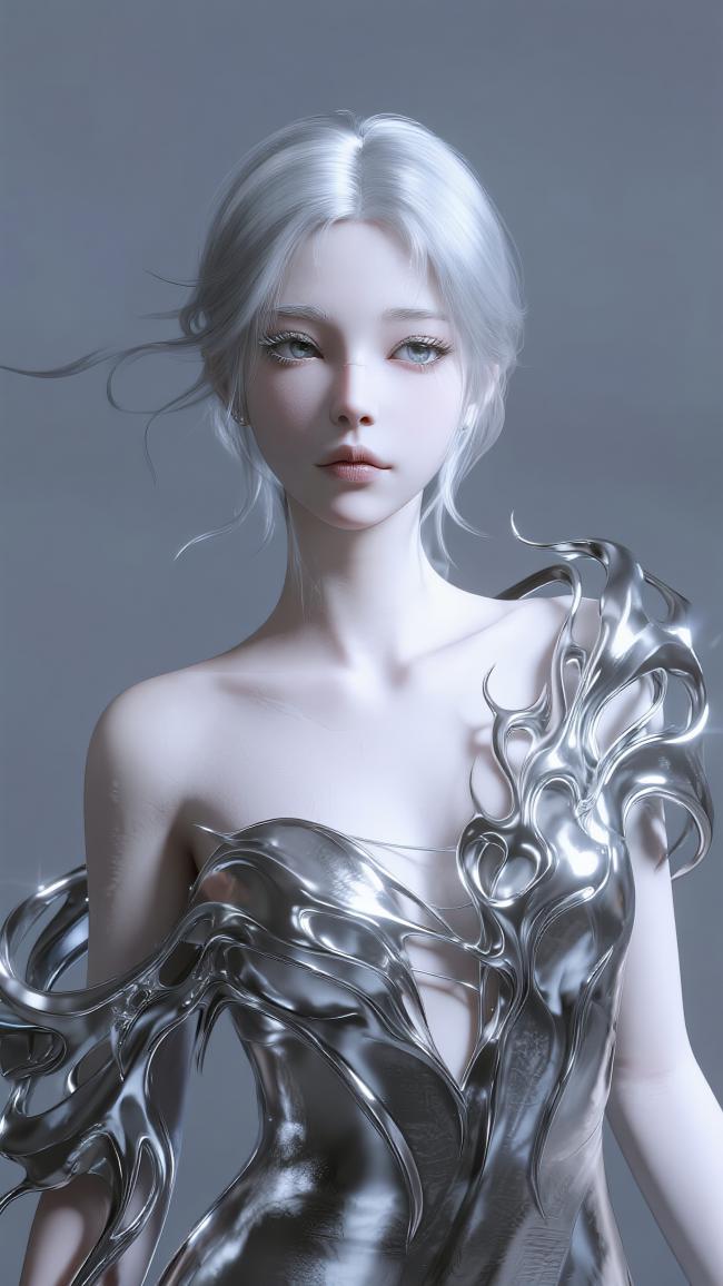 银发金属女神：未来主义3D写真
