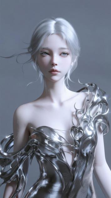 银发金属女神：未来主义3D写真