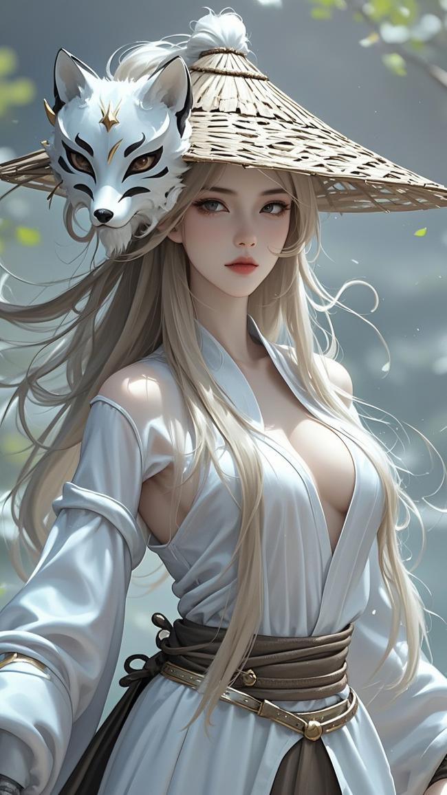 仙侠狐女持笠立林间，新国潮古风写真