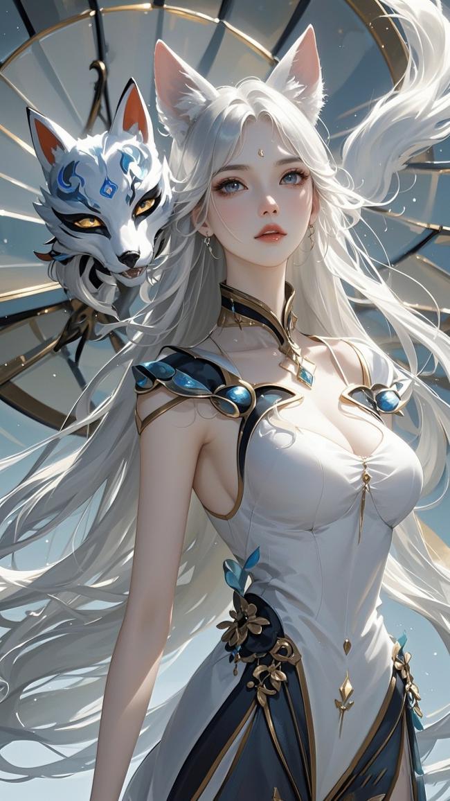 白发狐耳少女3D角色设计图