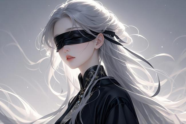 银发盲眼少女东方玄幻肖像图