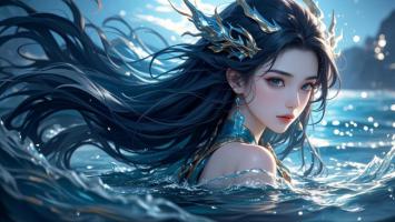 水中仙子·龙冠飞发仙侠插画