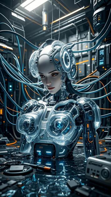 赛博朋克机械女战士：霓虹科技下的冷艳未来