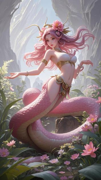 粉发蛇尾仙子栖于花谷仙境