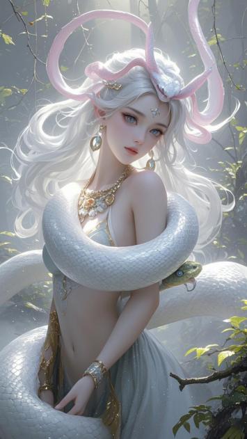 白发蛇神缠绕雾林，仙侠幻想风极致呈现