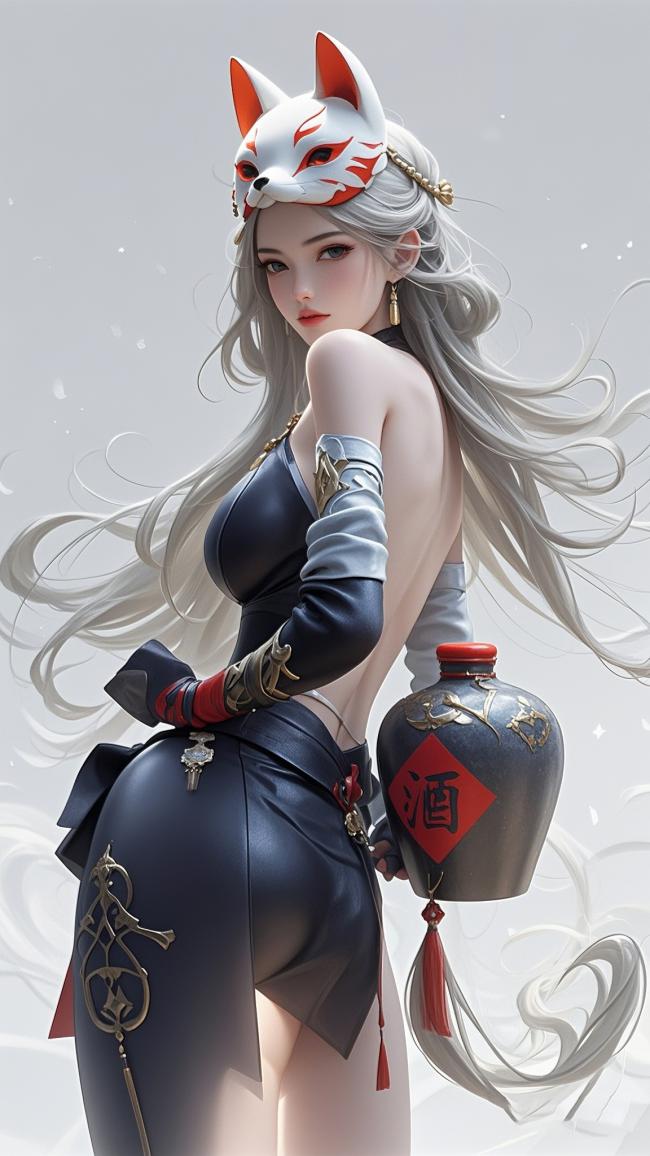 狐妖少女持酒坛3D渲染图