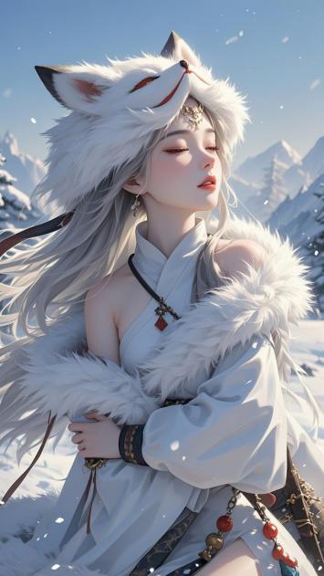 雪山仙狐少女新国潮插画