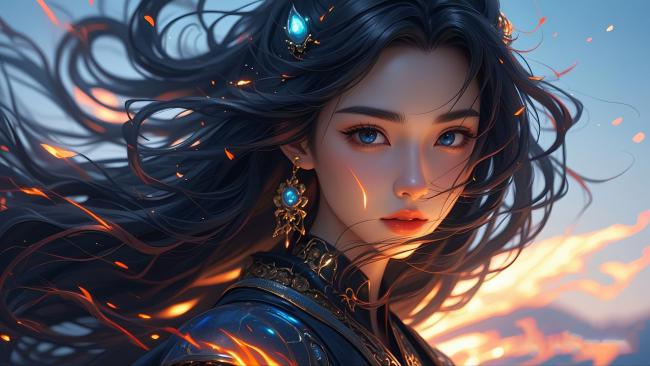 仙侠少女火焰飞舞特写