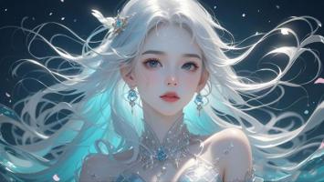 银发仙子飘逸写真，梦幻水晶装束