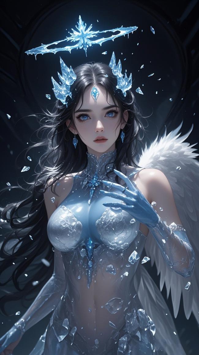 冰霜女神降临，羽翼与冰晶交织的奇幻神迹