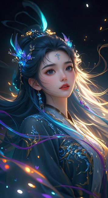 仙侠少女飘逸发光古装插画