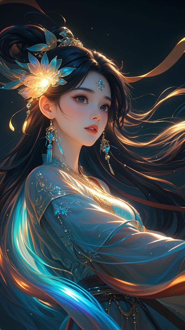 古风仙子发光头饰写真，玄幻唯美场景