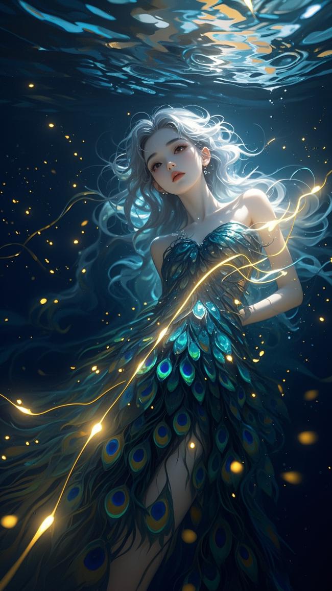 水下孔雀仙子写实插画 ✨