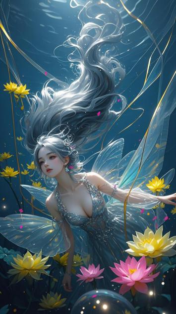 水下精灵莲花幻境写实插画