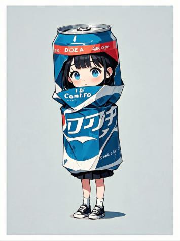 罐装少女动漫插画，赛璐璐风格高细节呈现