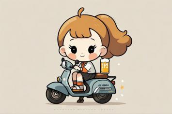 日系萌妹骑 scooter 吃啤酒插画