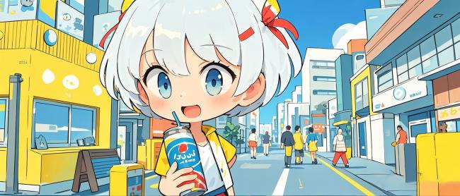 动漫少女街头畅饮插画