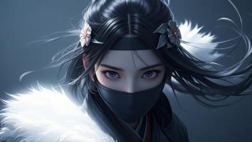 古风女侠面纱特写，冷峻眼神引人入胜