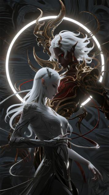 银发魔神与银甲少女的仙侠对决场景