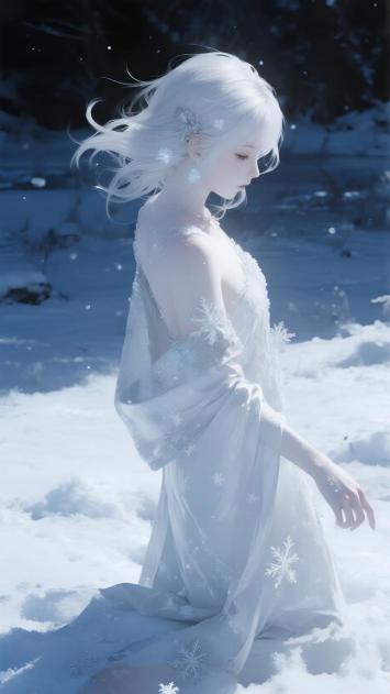 雪中银发仙子写真，冷艳绝美