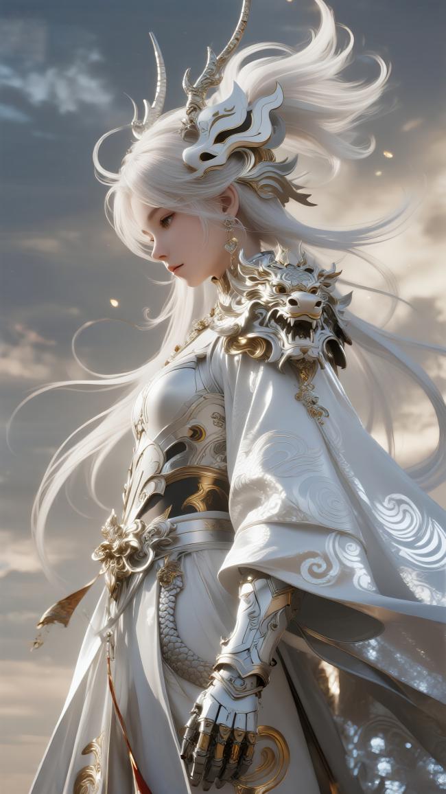 白衣龙冠仙侠女将，云海飘渺如梦似幻