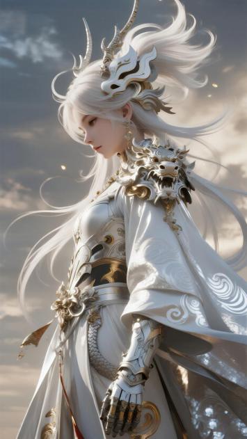 白衣龙冠仙侠女将，云海飘渺如梦似幻