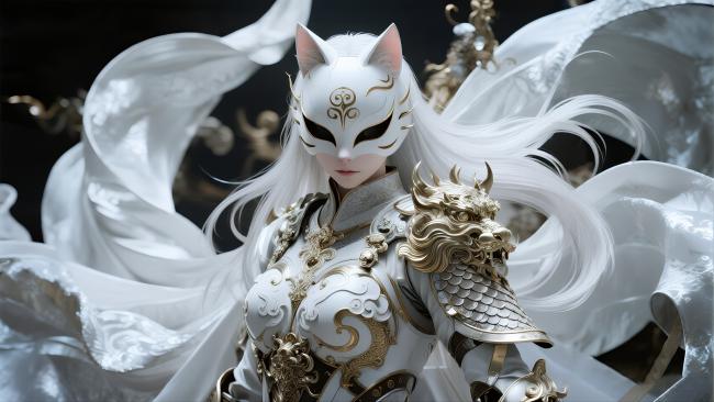 白狐战姬3D渲染插画