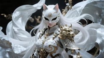 白狐战姬3D渲染插画