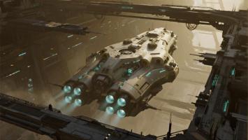 未来战舰停泊空间站内部科幻场景