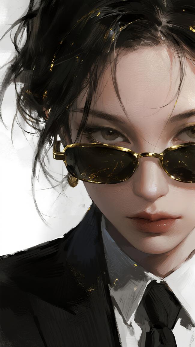 赛博朋克女郎特写：墨镜金箔冷艳风